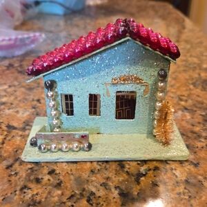 Festive Glitter House with Red Roof